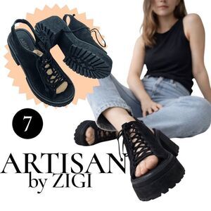 Artisan By Zigi Women's Suede Platform Monserrat Slingback Sandals Black Size 7